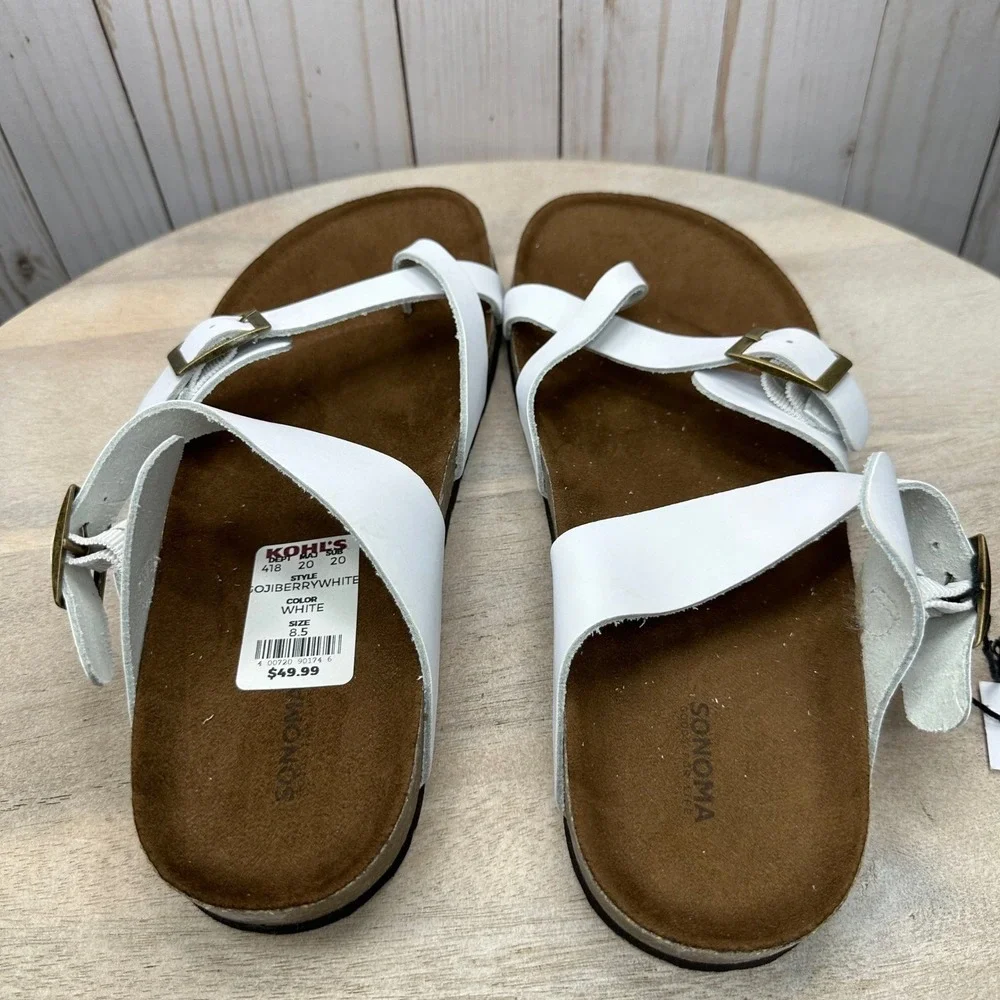 Sonoma Gojiberry Sandals Womens 8.5 White Leather Comfort Slip On New